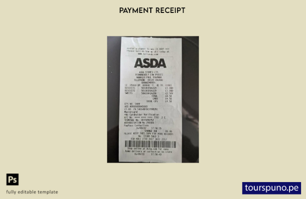 Plantilla de recibo de pago de tiendas Asda lista para imprimir